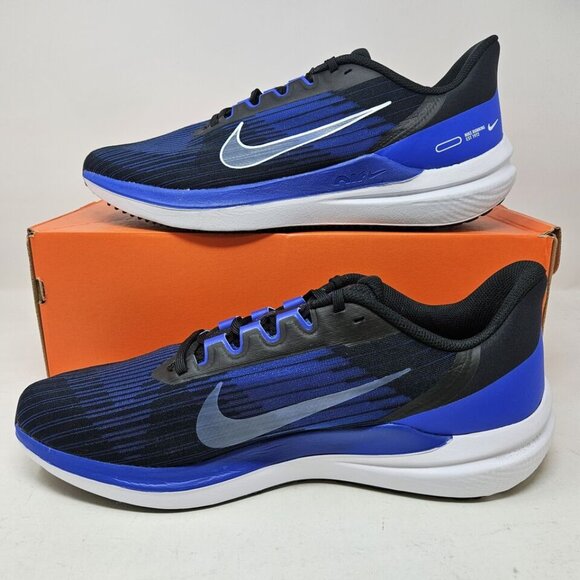 Nike AIR WINFLO 9🔥New Men's Black/Navy Blue Training Shoes DD6203-004 - Picture 2 of 6